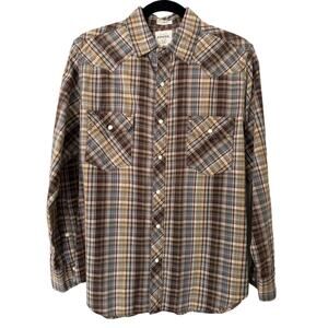 Fossil 54 Vintage Fit Men's Plaid Snap‎ Front Shirt Size Medium